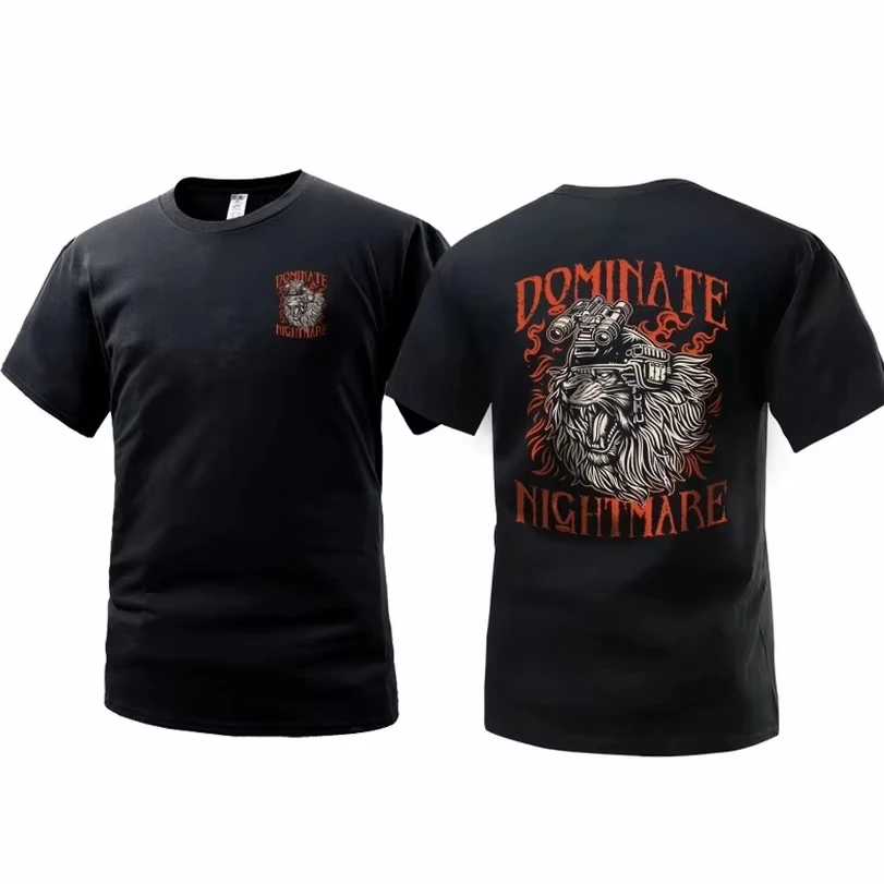 Night Tactical Shooting Graphic T Shirt Unisex Double Print Roaring Lion with Night Vision Gear Orange Flame Dominate