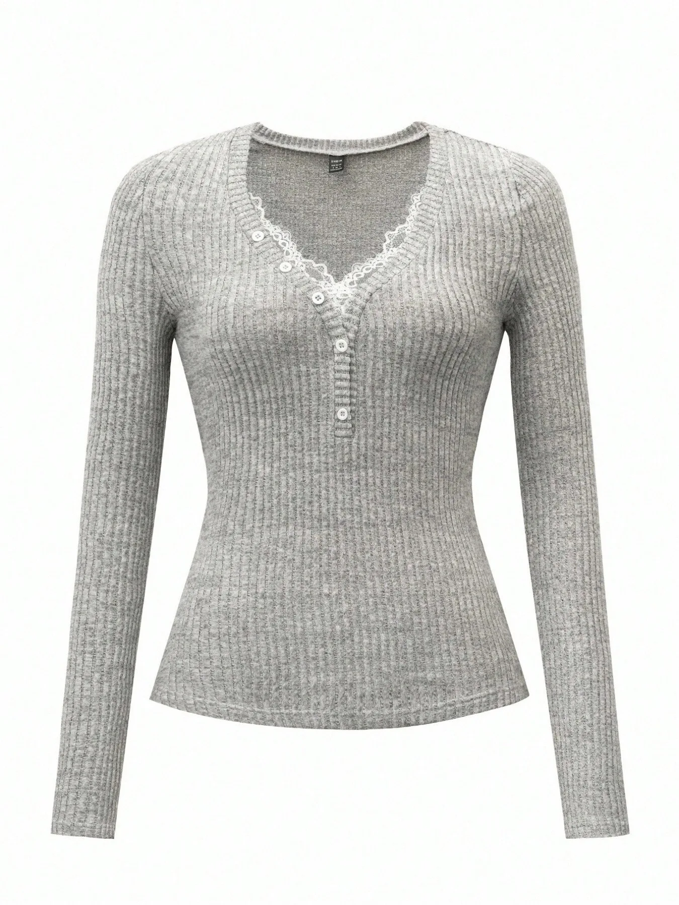 2025 Herbst Winter Neue Mode Damen Tops Spitze Knopf Einfarbig Form Anliegende Sexy T-Shirt Y2k Kleidung – Detail 9