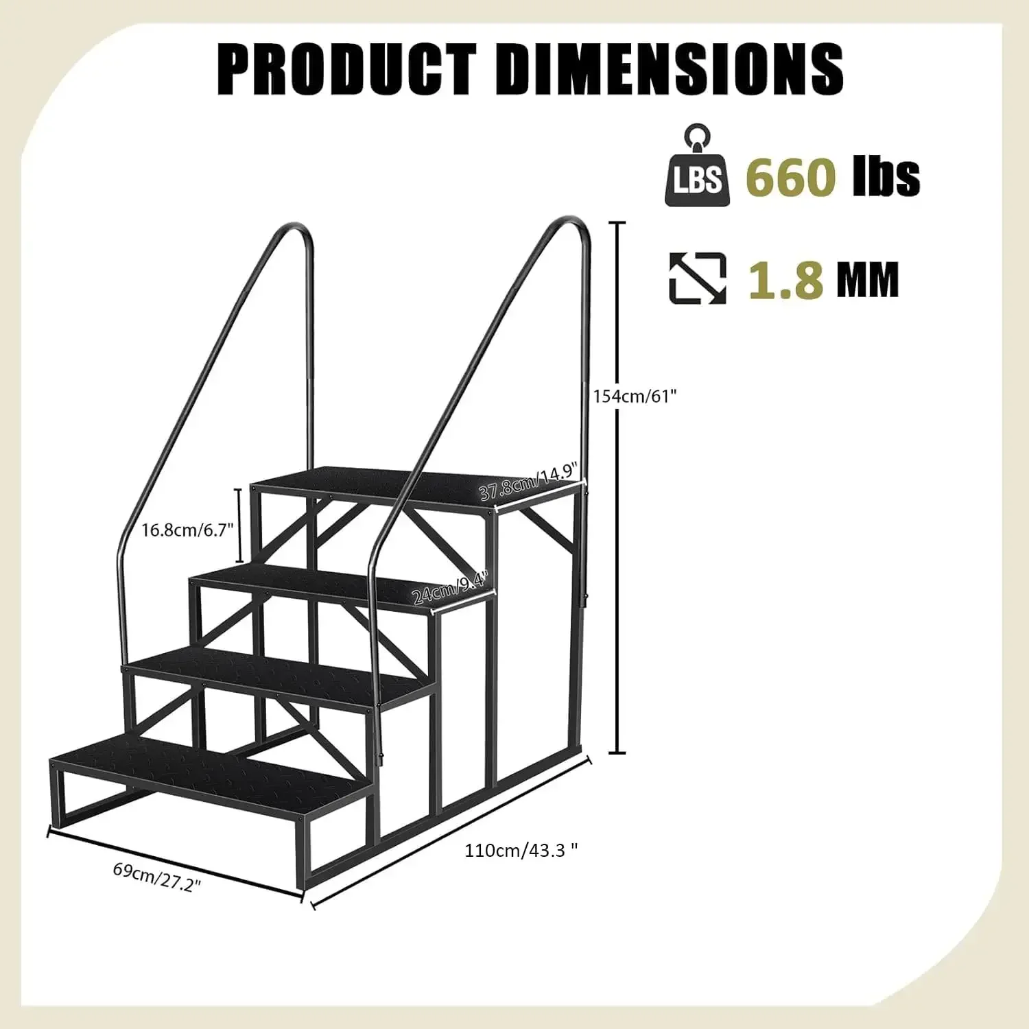 Ladder, Step Stool with Handle, Heavy Duty Pool Ladder Above Ground 660Lbs, Camper Steps Outdoor Steps RV Stairs for Reaching Hi