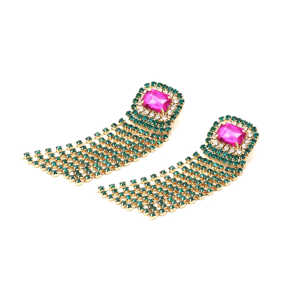 Exaggerated light luxury super flash long claw diamond fringed earrings personalized design claw chain colored diamond earrings 