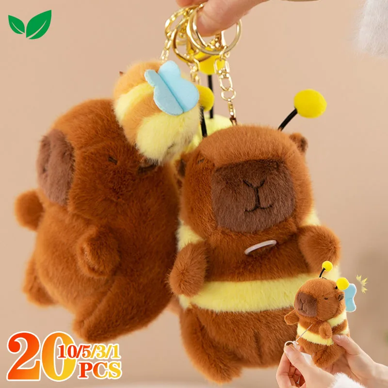 1-20PCS Cute Cartoon Capybara Pendant Plush Bee  Doll Bag Hanging Ornaments  Jitterbug Wings Bee Water Dolphin Keychain