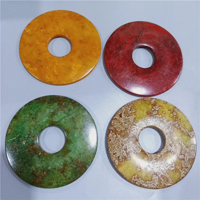 Itens diversos antigos imitação antiga xiuyan jade angustiado artesanato jade parede jade anel disco de jade vintage anel redondo jad
