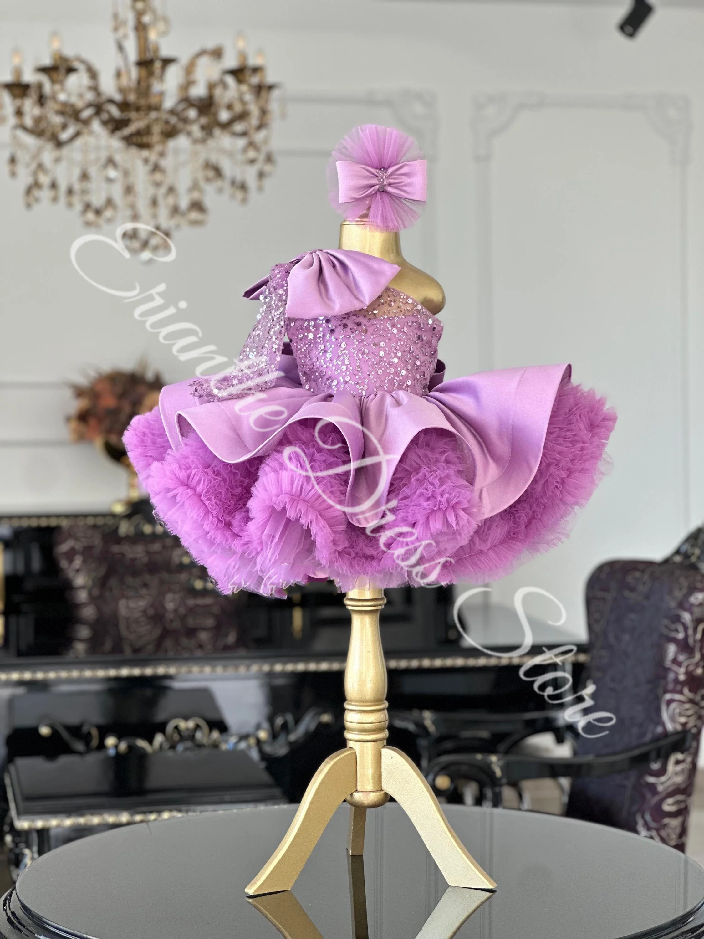 فستان فتاة الزهور لحفلات الزفاف منتفخ من التول مع فيونكة فستان أنيق لحفلات أعياد الميلاد وحفلات التواصل الأول مخصص #1