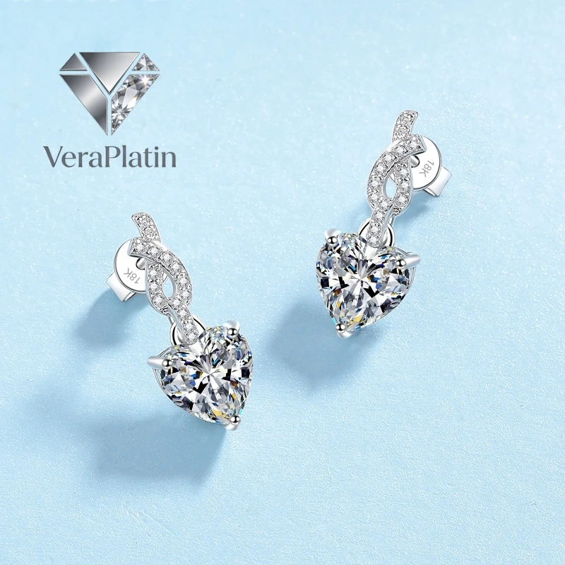 

ВераПлатин Серьги для девушки на День святого Валентина, из белого золота 18 карат, с муассанитом 2 карата, для женщин, на свадьбу, платина PT950
