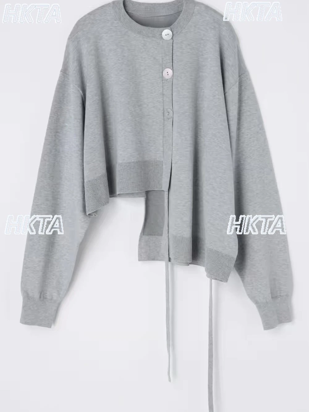 Original Japanese Style Asymmetrical Hem Knitting Cardigan Sweater Female Autumndesign Drawstring Tie Back Short Sweater Coat