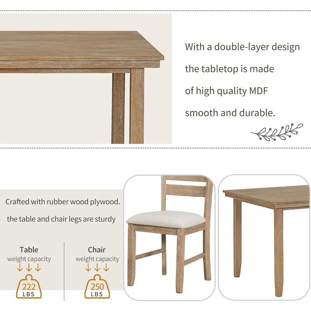 6-Piece Dining Table Set With Bench For 6 Rectangular Kitchen Table Set With 4 Chairs & Bench Retro Dining Room Table And Chairs