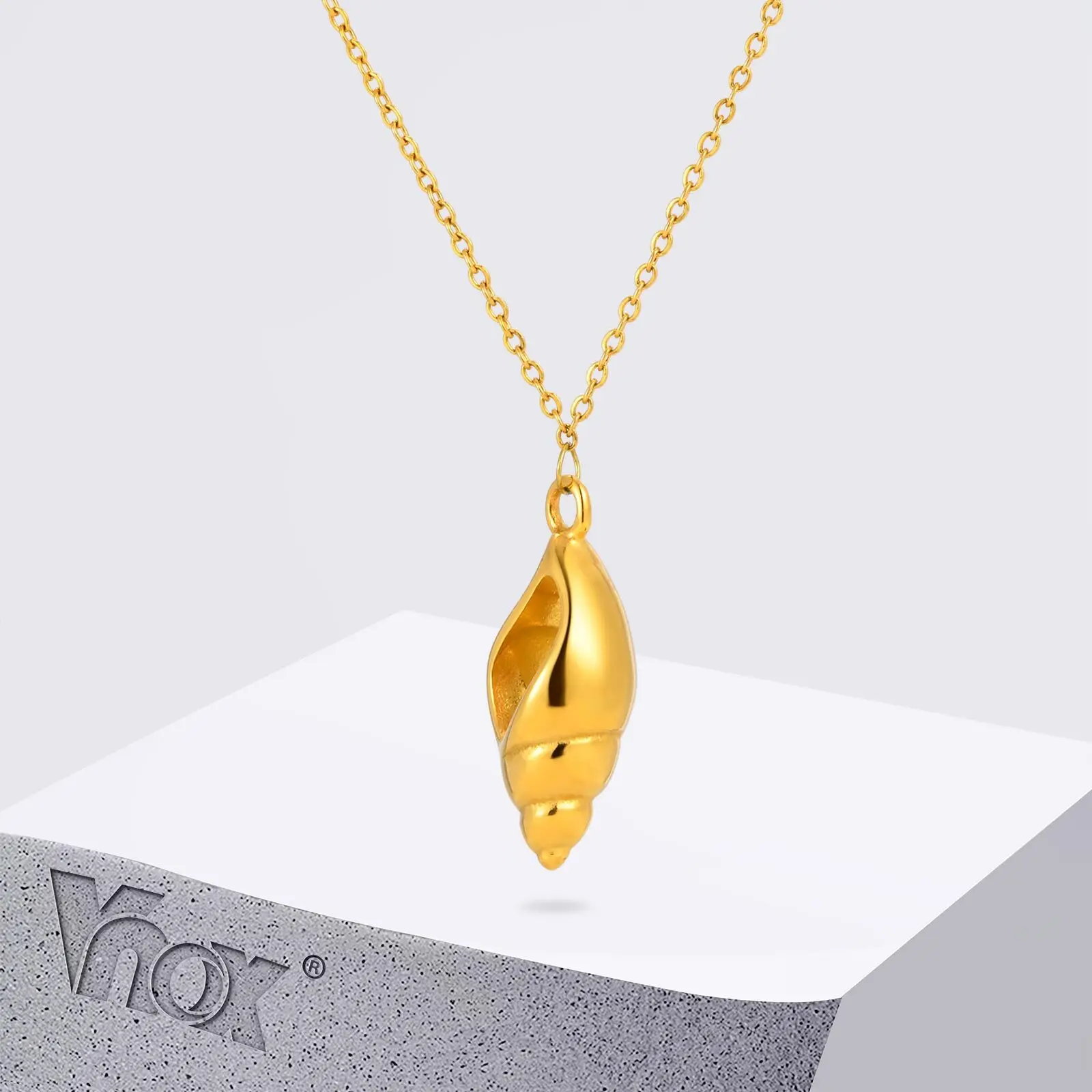

Vnox 2025 Trendy Summer Ocean Necklace For Women Stainless Steel Charm Conch Pendent Seaside Waterproof Jewelry Ladies Gifts