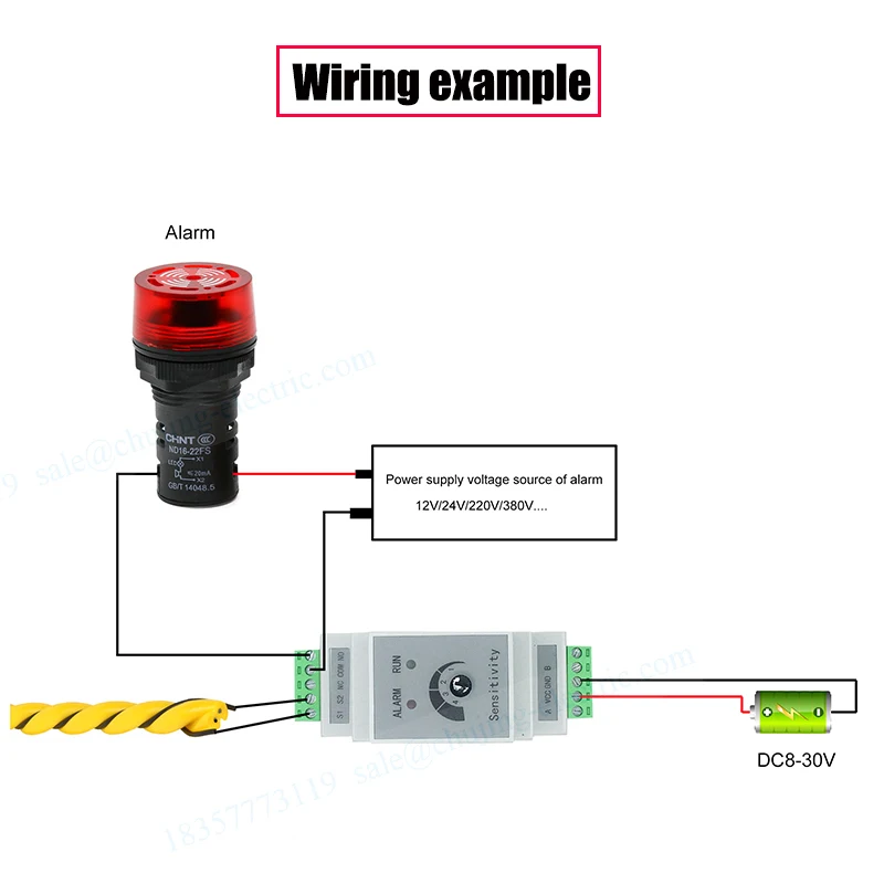 Alat alarm kebocoran, dengan sensor 10m 20m Din kawat, detektor kebocoran air cair saklar air, output banjir, relay bocor