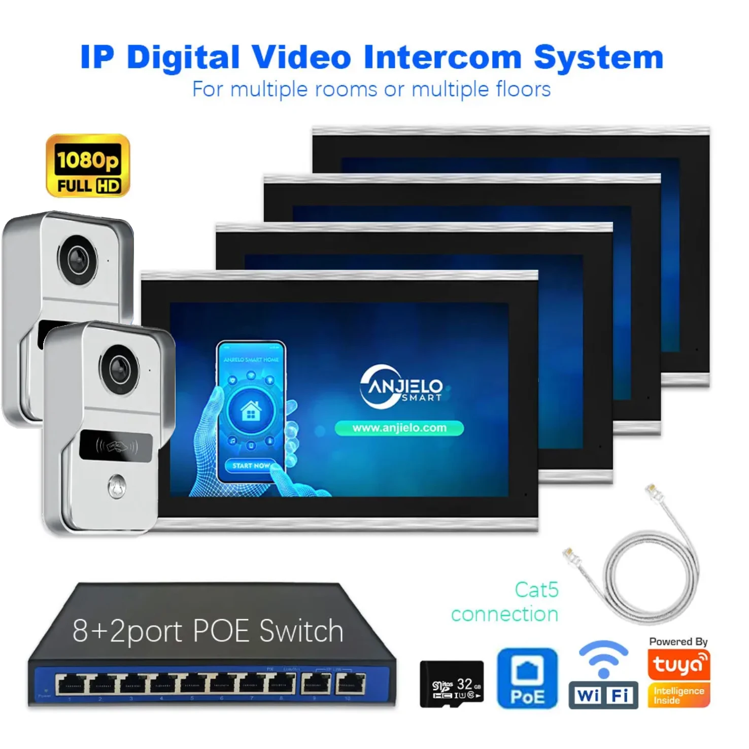 1080P 10inch Tuya Smart WIFI Video Intercom Digital IP Videoportero for Apartment Home Video Doorbell for Multi-Room