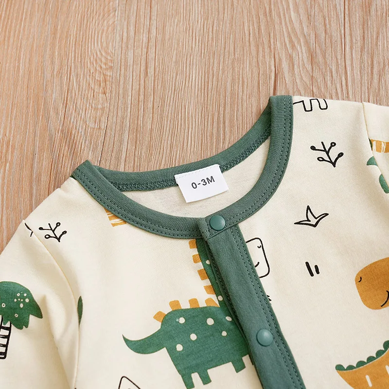 Spring and Autumn Season Boys and Girls Cute Dinosaur Print Comfortable Casual Long Sleeve Cotton Baby Bodysuit