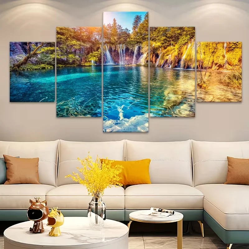 5D Diy Diamond Painting 5Pcs/Set Waterfall Tree Scenery Full Square Round Diamond Embroidery Cross Stitch For Wall Decor
