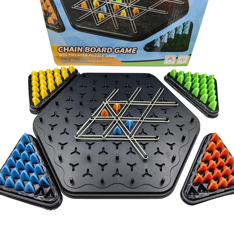 Chain Triangle Chess Game Triggle Rubber Band Game Educational Interactive Game Battle Set For Family Party Gift Box 30*27CM