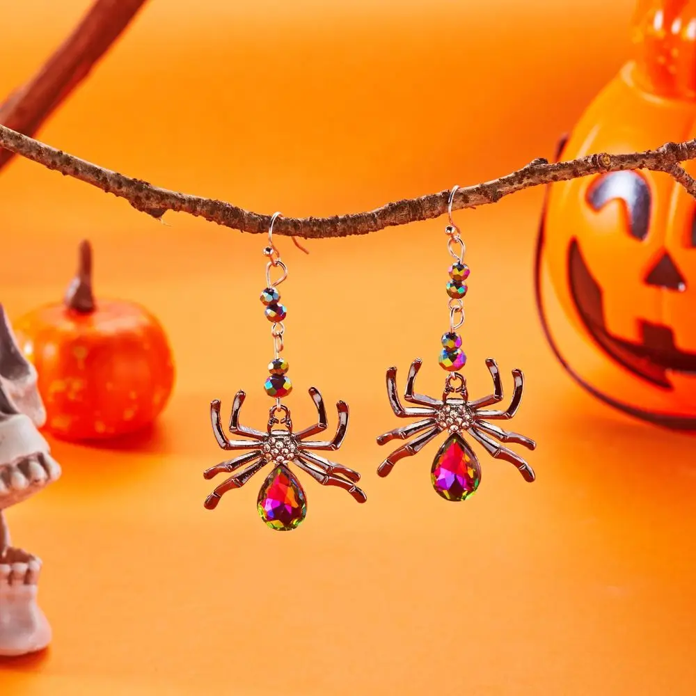 

Crystal Halloween Dangle Earrings Colorful Cool Style Rhinestone Drop Earring Hook Piercing Ear Decor Ear Jewelry Accessories