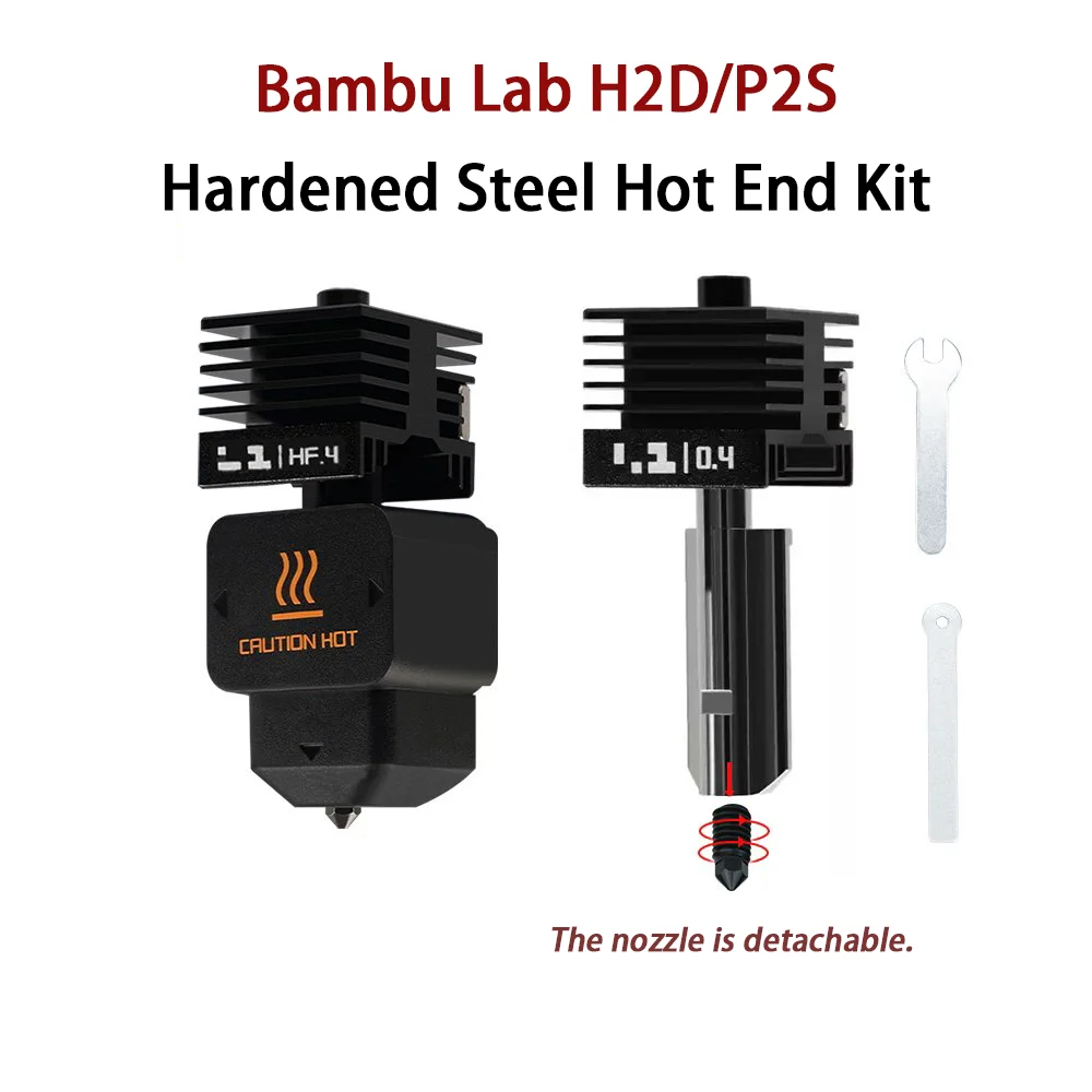 Bambu Lab Hardened Steel Nozzle Kit Detachable Hotend Compatible P2S H2D H2S H2C Stainless Steel Extruder 3D Printer Accessories