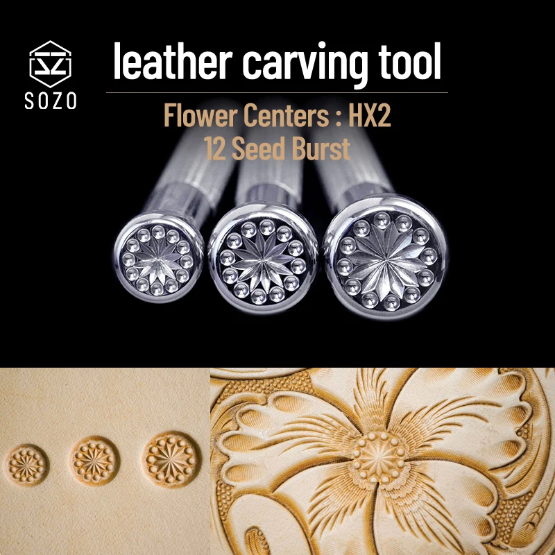 SOZO HX2 Leather Carving Tool Flower Centers of 12 Seed Burst Stamps Craft Pringting Engraving Tool 304 Stainless Steel