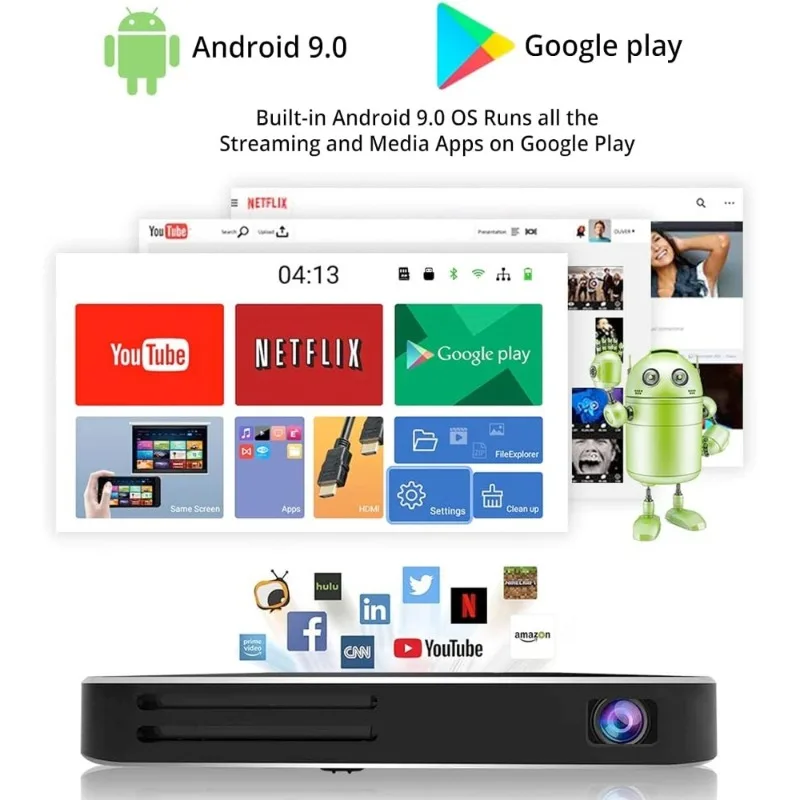 جهاز عرض صغير واي فاي بلوتوث 1080P DLP جهاز عرض أفلام خارجي محمول بطارية مدمجة نظام أندرويد يدعم iPhone