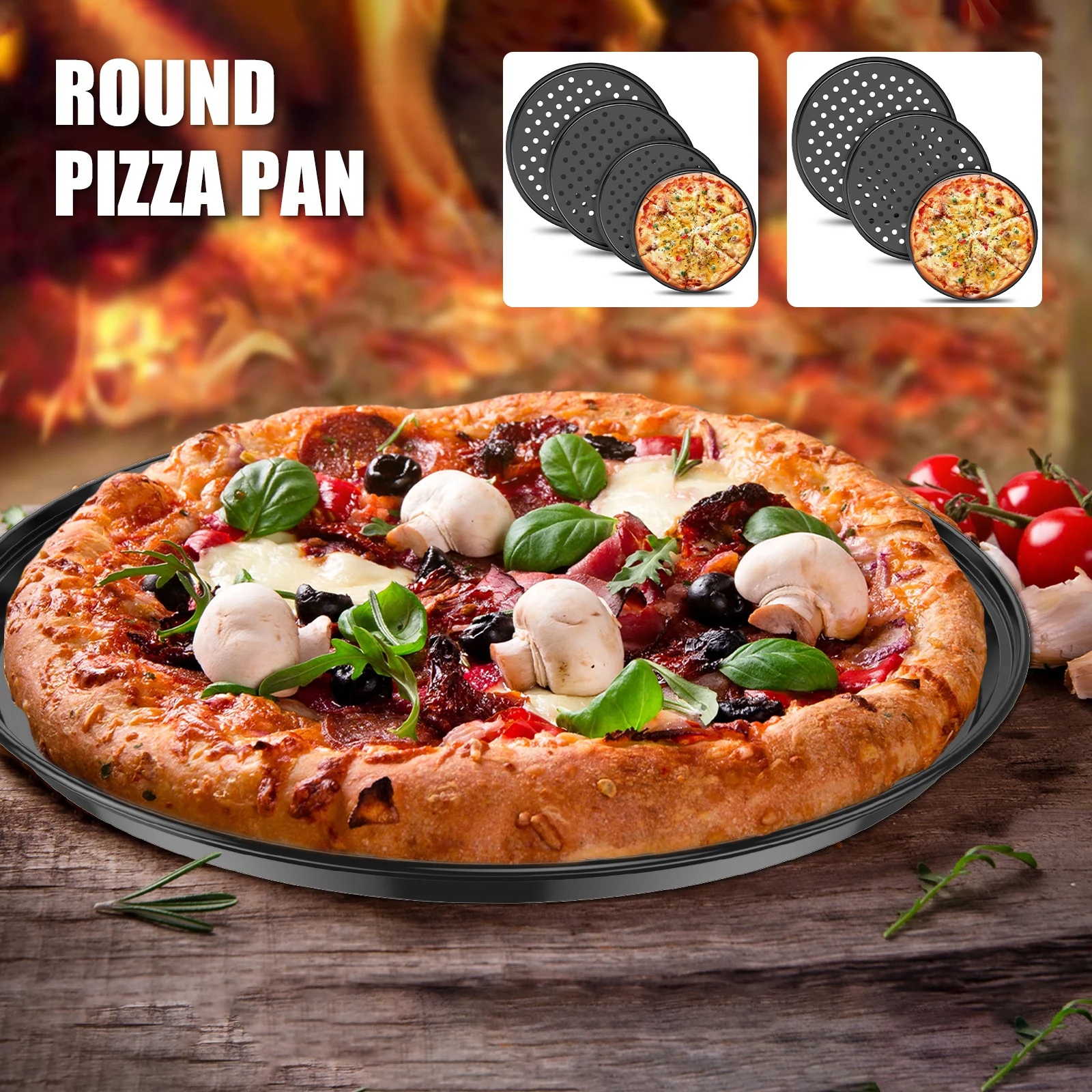 3Pcs / 4Pcs Pizza Pan with Perforated Holes Non Stick Pizza Trays 3 Sizes / 4 Sizes Pizza Baking Pan Carbon Steel Pizza Baking