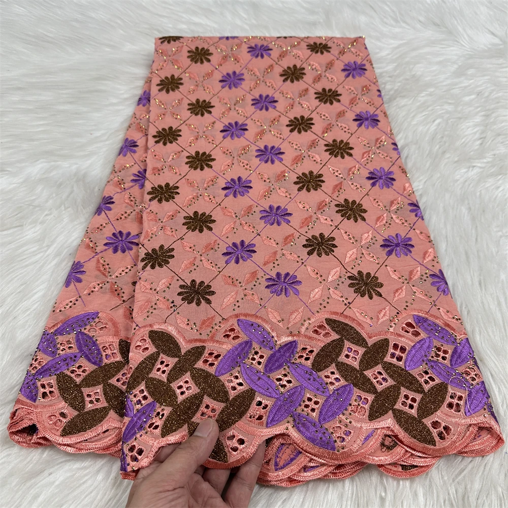 

Swiss Voile Lace Embroidery Cotton Lace With Stones Nigerian Lace Fabrics For Party Dress 5 Yards