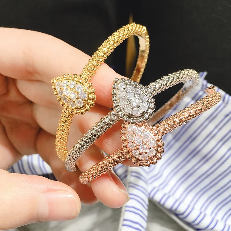 Korean Version Of Light Luxury High-End Full Diamond Water Droplet Shaped Bracelet For Women, Minimalist