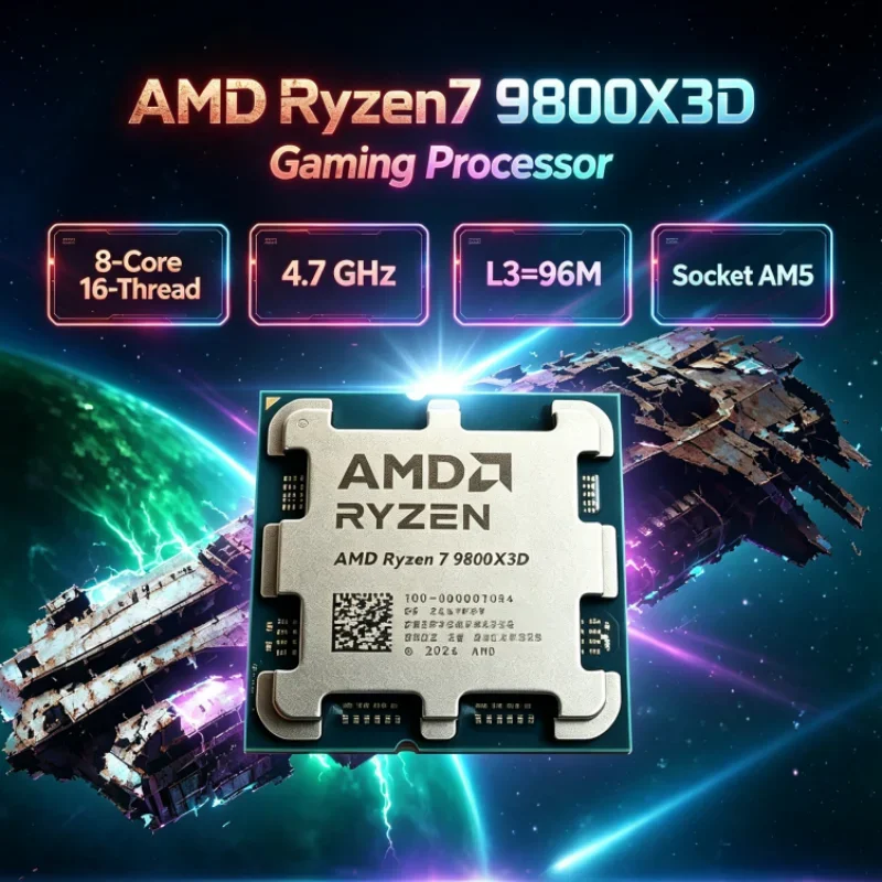 AMD Ryzen 7 9800X3D 8-Core 16-Thread L3=96M DDR5 Socket AM5 120W R7 9800X3D 4.7GHz Gaming Processor 4NM