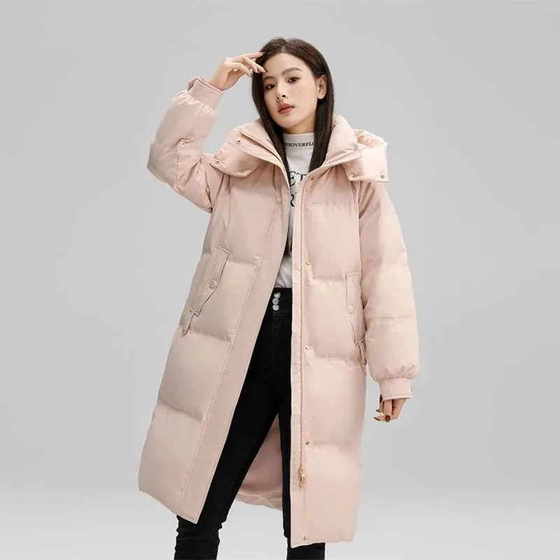 2025 Winter New Down Cotton Jacket For Women Mid To Long Style Over The Knee Thick And Fashionable Hooded Cotton Jacket Special