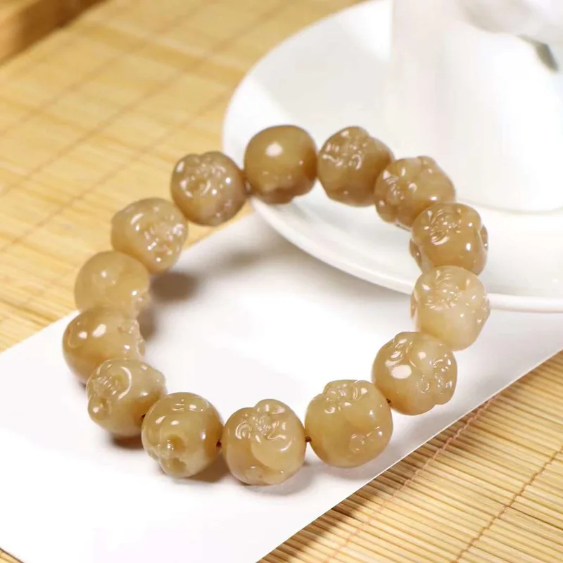 Natural Xinjiang Hetian Russian Material Full of Sugar Color Buddha Head Bracelet Jade Supply Chain