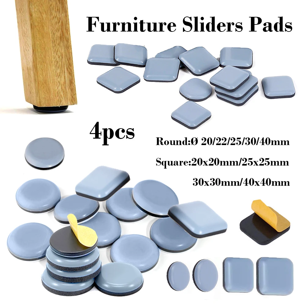 4 Stück Möbelbein-Gleiter-Pads, selbstklebende Möbel-bewegliche Gleiter, Mover-Bodenschutz für Tische, Sofas, Liegestühle