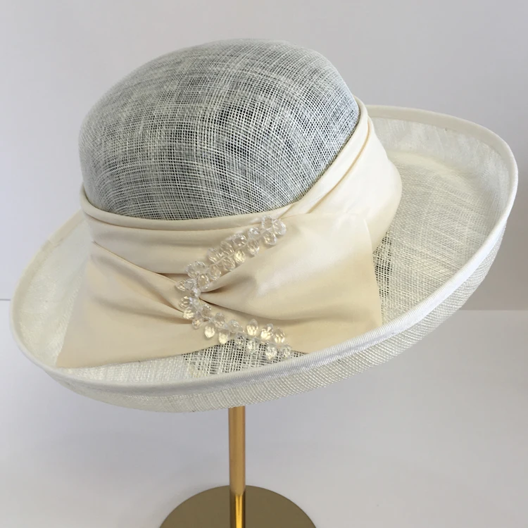 X4125 Elegant Beach Hats Lady Fashion Tide Rhinestone Linen Fedora Hats Banquet Bucket Cap British Hemp Yarn Hats Fascinators