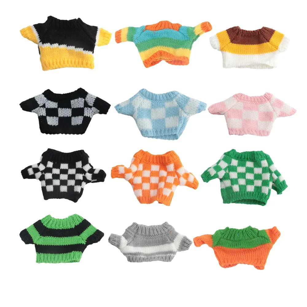 

20CM Doll Clothes Kpop Plush Toys Plaid Stripe Sweater Fashion Doll Tops Shirt Knitted Coat For Idol Dolls Accessories