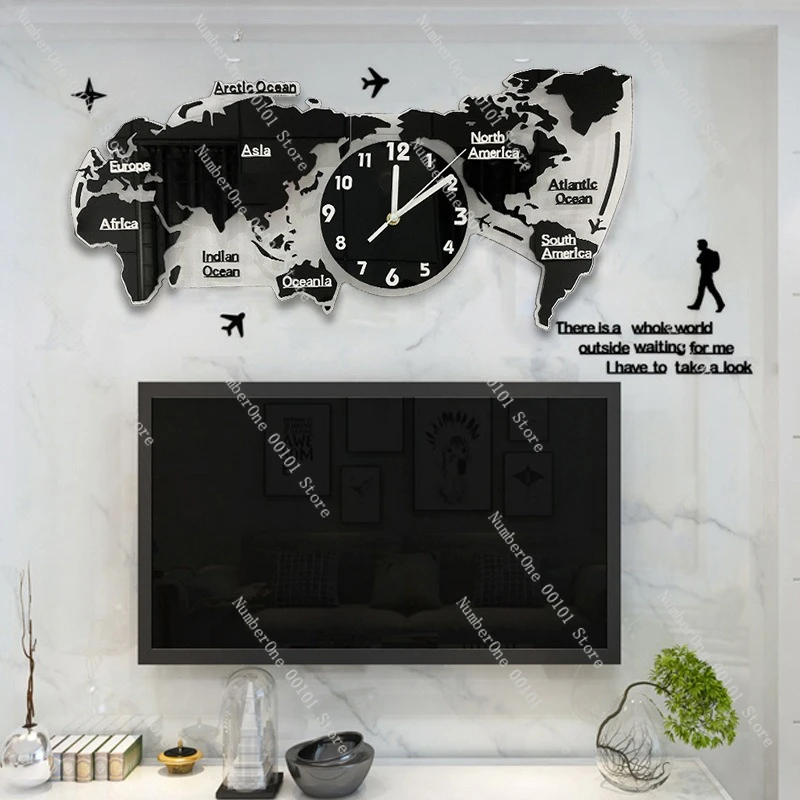 Nordic modern minimalist creative world map wall clock, living room luminous decorative clock acrylic 3D wall clock - view 4
