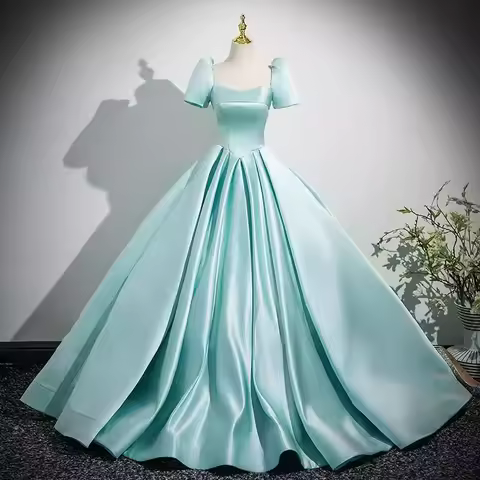 New Women's Satin Slimming Evening Dress Fashionable and Elegant Backless Strap Short Sleeved Banquet Performance Hosting Dress