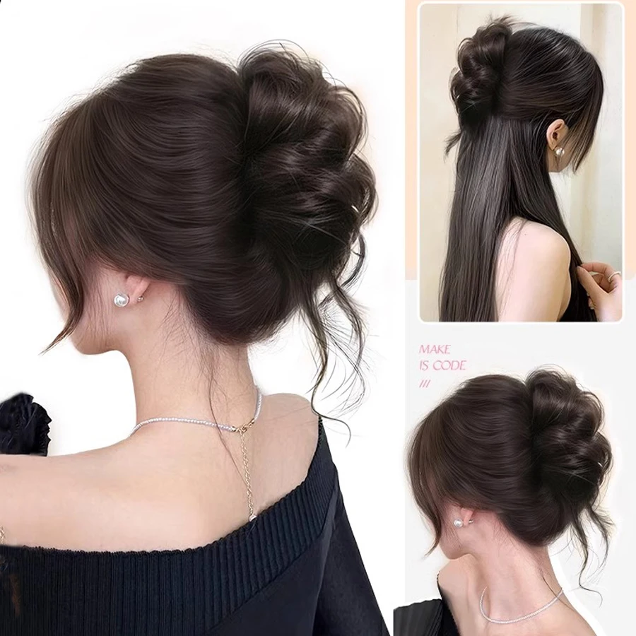 Synthetic chignon with claw  hair bun heat resistant  Hairpiece For Women Scrunchy Clip-on Hair Fake Hair