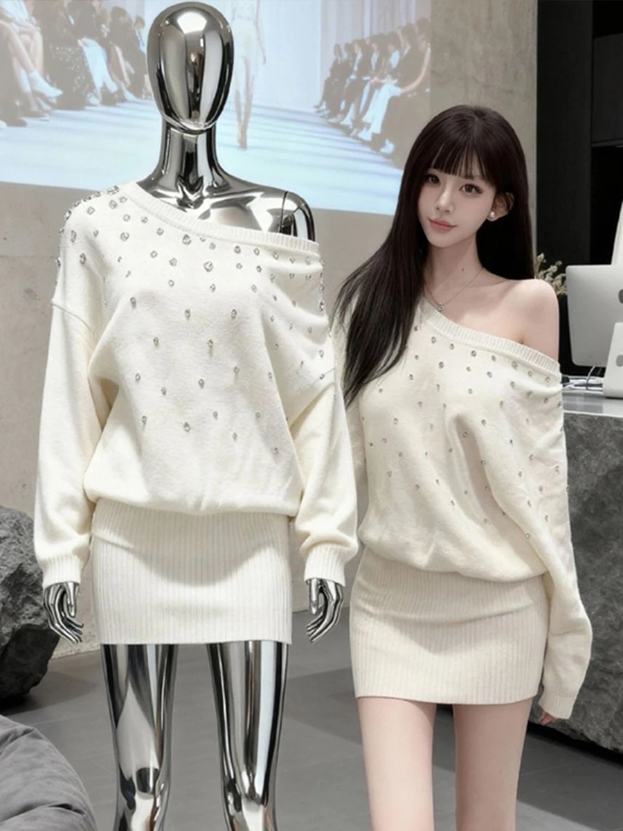 

Новинка 2023 года, вязаная длинная юбка-свек на одно плечо с запахом для женщин, осень-зима, повседневная длина миди