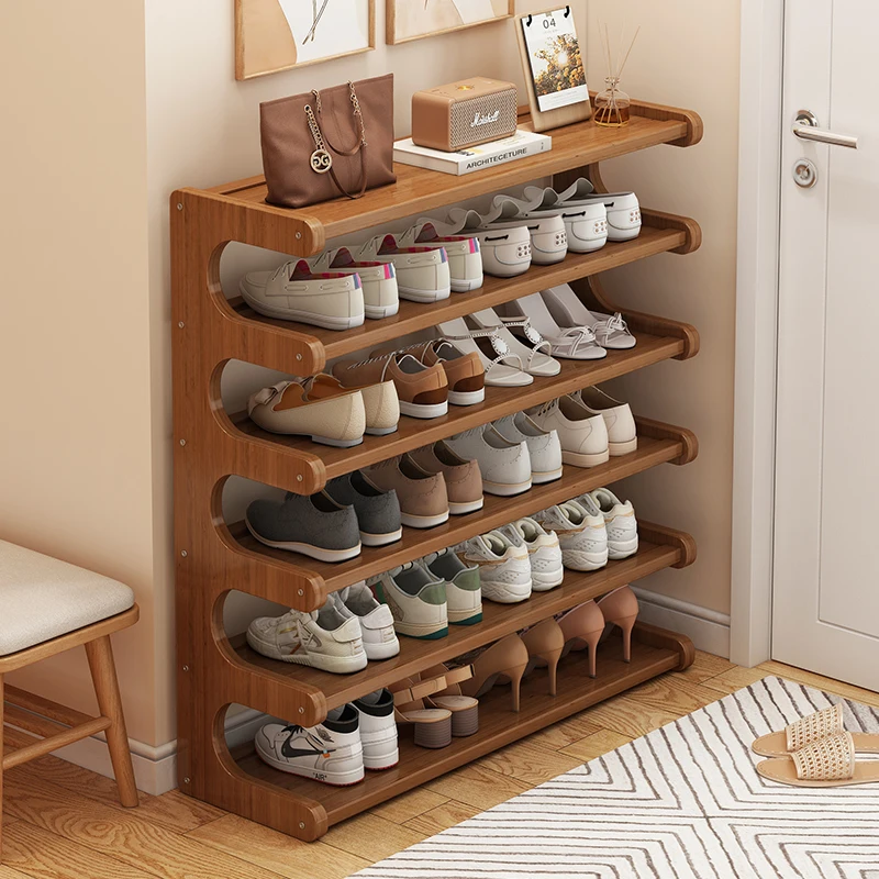 Wooden Shoe Storage Shelves Simple Shoes Storage Rack Stackable Multifunctional Front Door Shoes Racks Household Closet Shelf