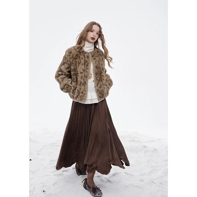 ELFSACK 2025 Zimowe Nowości Y2K Luźny, Wzorzysty, Zapinany na Guziki, Pluszowy, Ciepły Płaszcz Damski