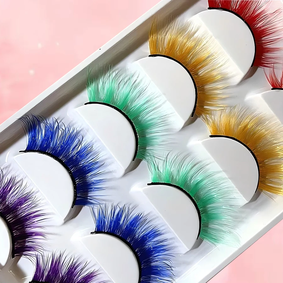 5 par mieszanych kolorów sztucznych rzęs 3D, naturalne, gęste i miękkie rzęsy do makijażu scenicznego w kształcie litery D, przesadzone rzęsy