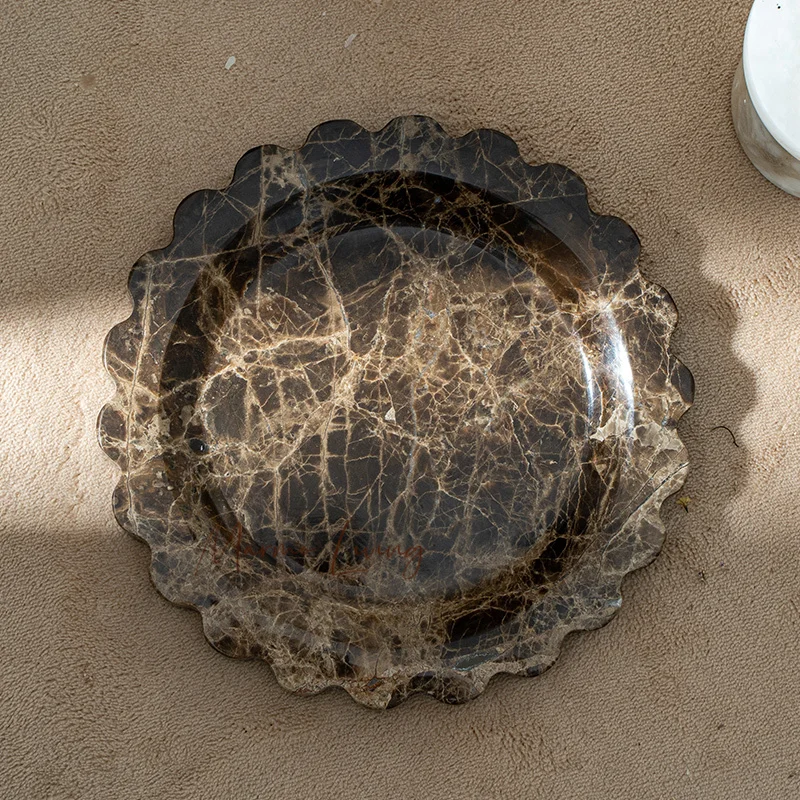 French Retro Silent Style Marble Tray Korean Blogger Designer Ins Style Removable Travertine Stone Aromatherapy Plate