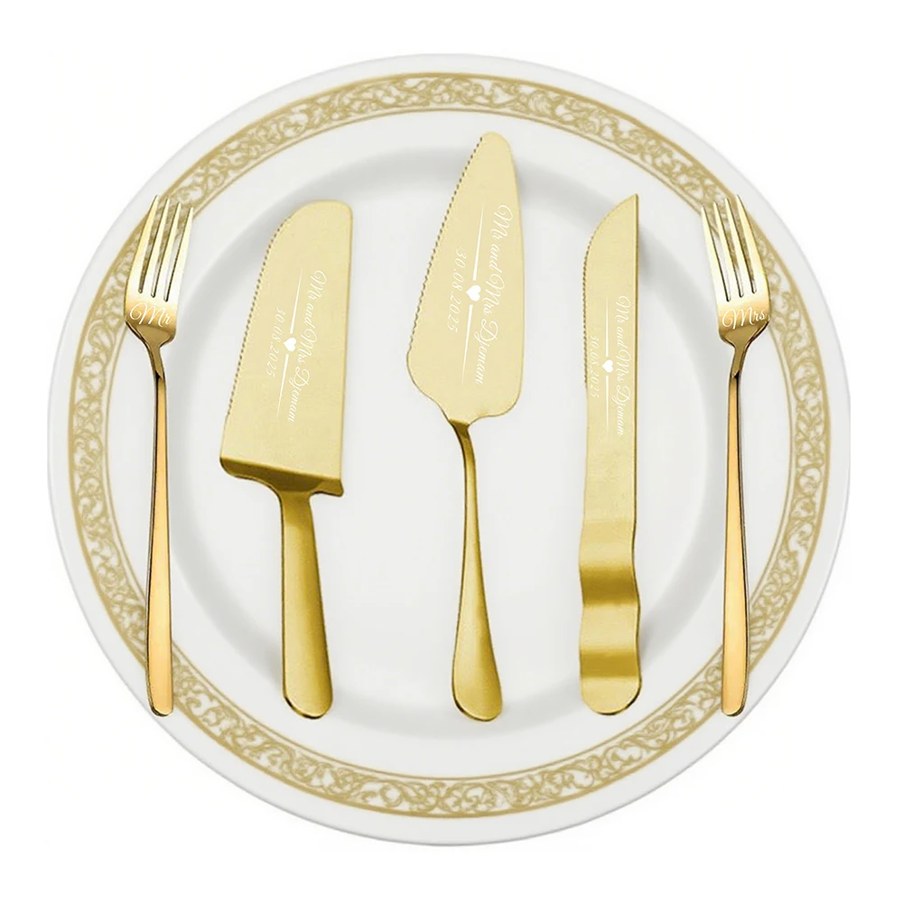 5pcs/Set Personalized Wedding Cake Knife Set Cutter Custom Knife Shovel Pizza Knife Spatula Dessert Bread Knife Birthday Party