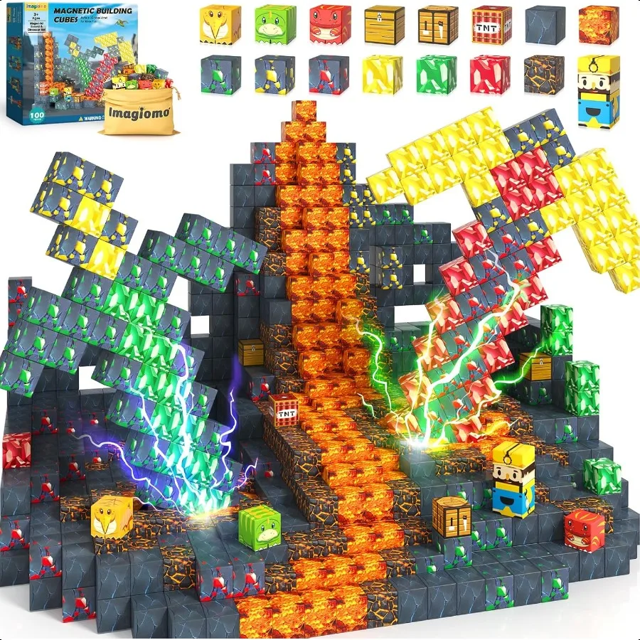 

100PCS Dinosaur Toys Magnetic Blocks Build Mine Magnet World Dinosaur Mine Adventure Set Creative Jurassic Games for 35 57 812