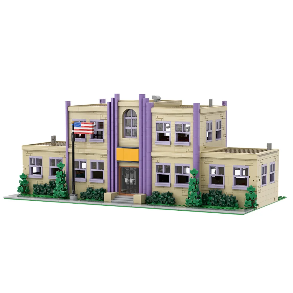 Gobricks MOC Modular Springfieldeds, bloques de construcción de escuela primaria, modelo de ladrillos de taberna topo, juguete de iglesia Modular para niños ift