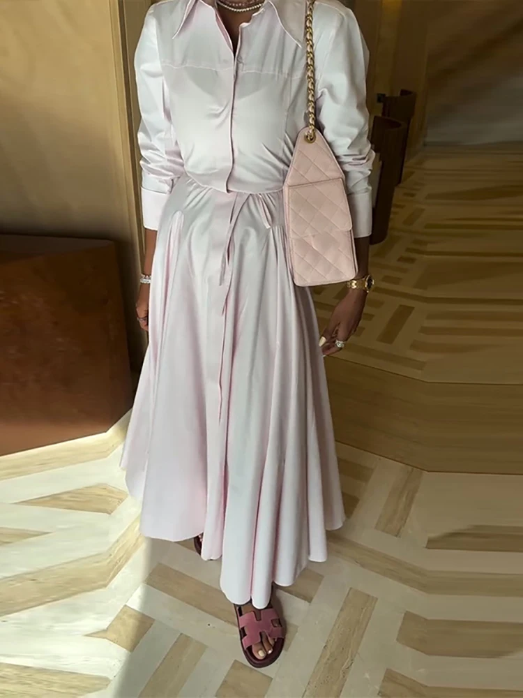 

Темпераментные рубашки и юбки с высокой талией и длинными рукавами, элегантные однотонные свободные комплекты из двух предметов для поездок на работу, женский повседневный плиссированный наряд для вечеринки