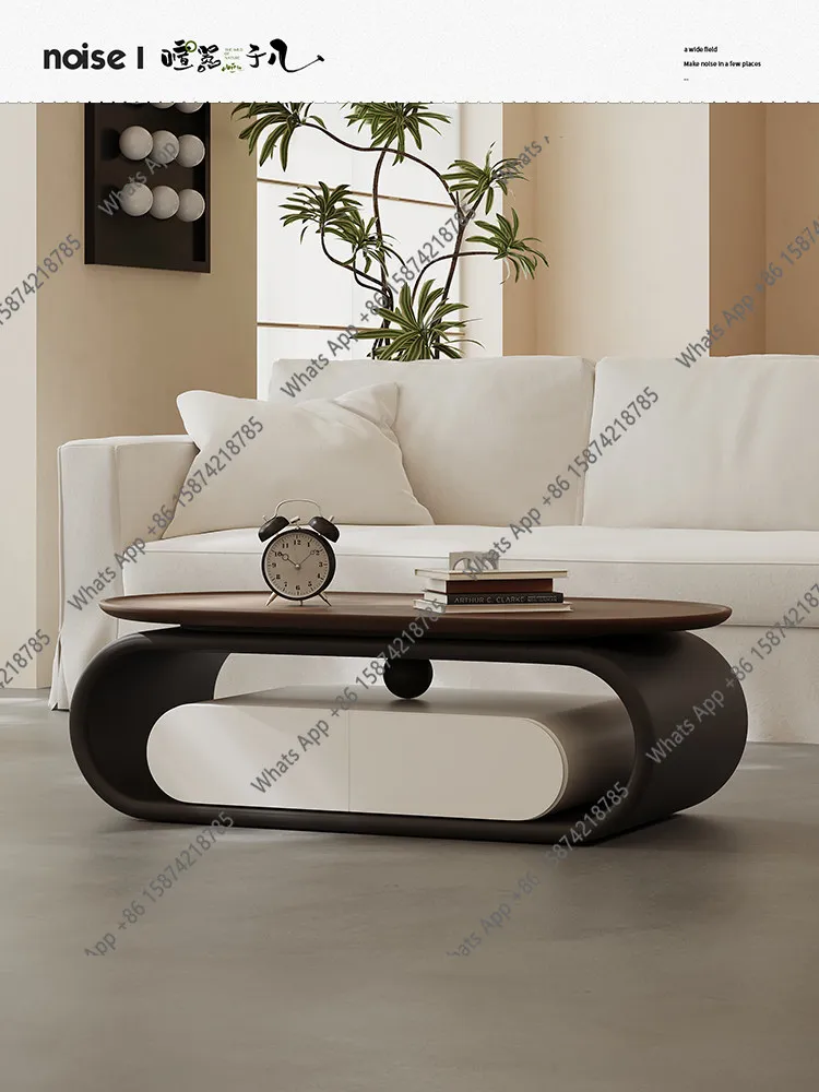 Wabi-**** oval coffee table household small apartment new mid-ancient style walnut coffee table high-end creativity