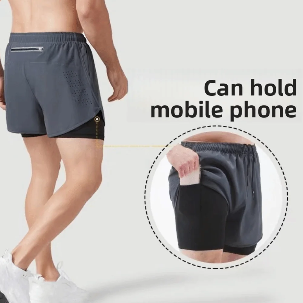 

Running Shorts 2 in 1 Sports Shorts Quick Dry with Pocket Men's Sportswear Reflective Stripe with Liner Cycling Shorts Men
