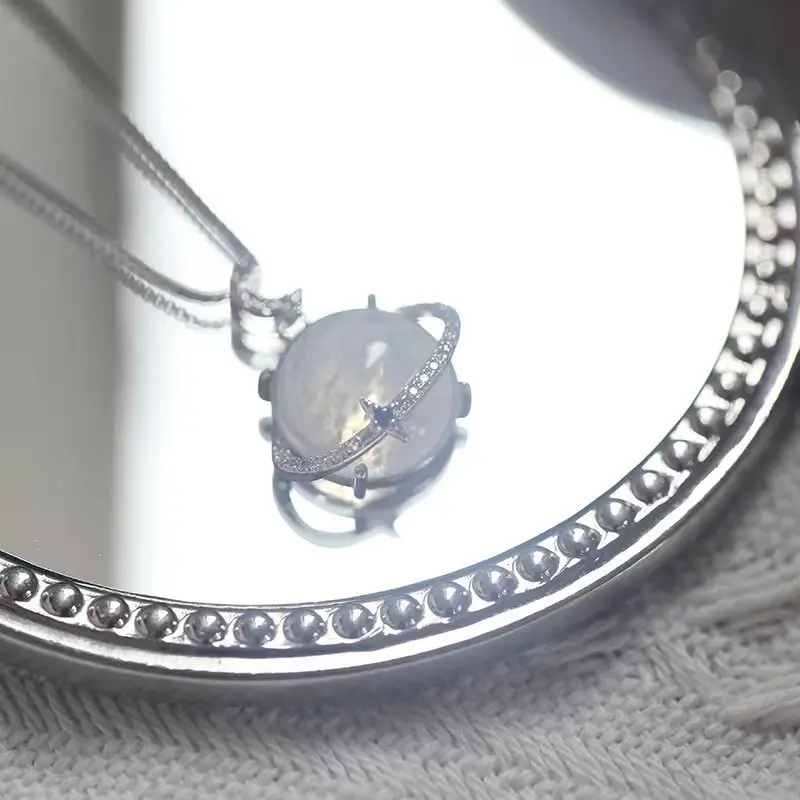 Foydjew 2022 New Trend Saturn Planet Pendant Necklaces Creative Star and Moon White Crystal Necklace For Girl Student Jewelry