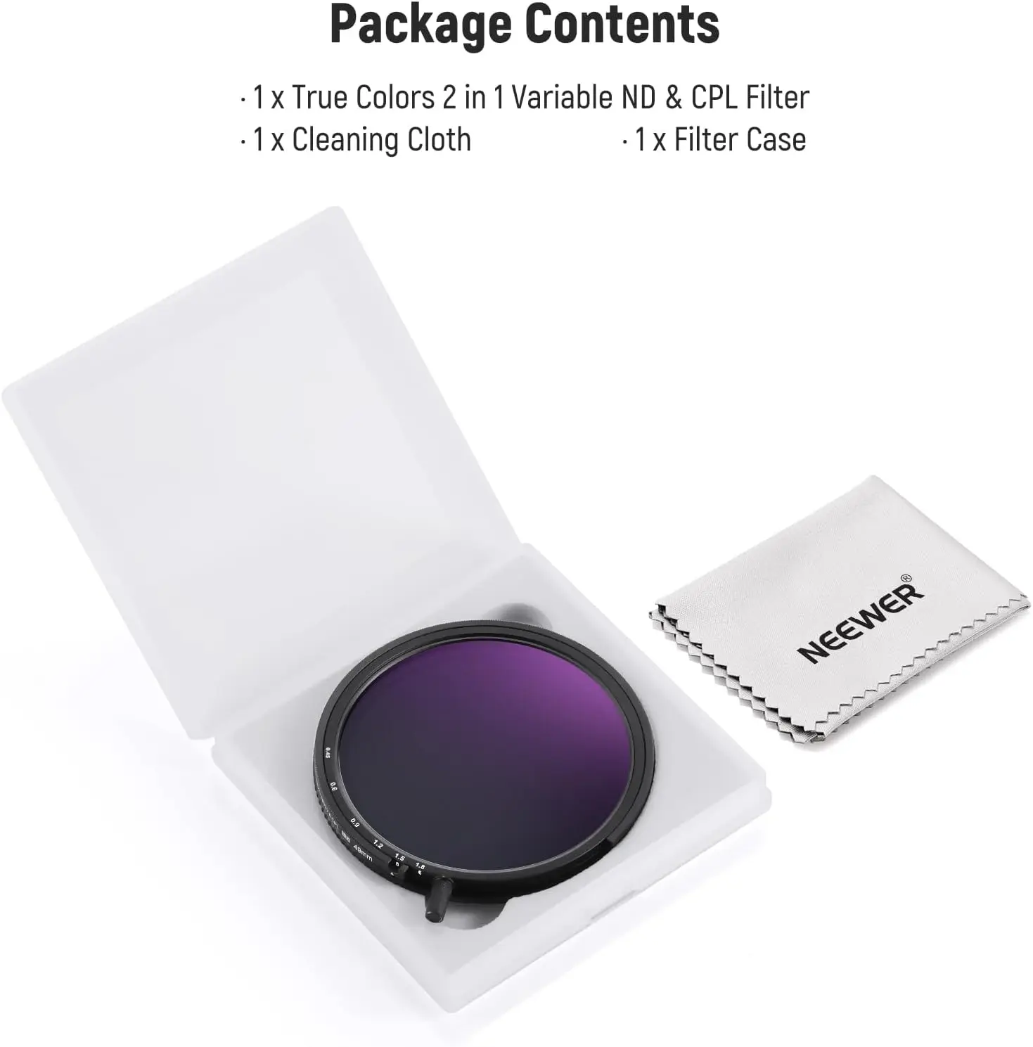 NEEWER 49mm-72mm True Colors Variable ND&CPL Filter with Putter, ND3-64, 2 in 1 Adjustable Limited Neutral Density & CPL Filter