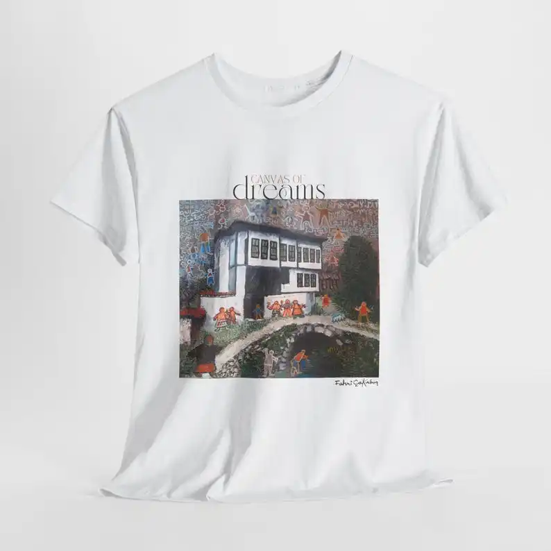 تي شيرت Village Nostalgia، فن البيت التركي من فهمري تشاكيربابوس، تي شيرت مطبوع فني منقوش عتيق، تي شيرت مطبوع فني فريد هدية fo #2