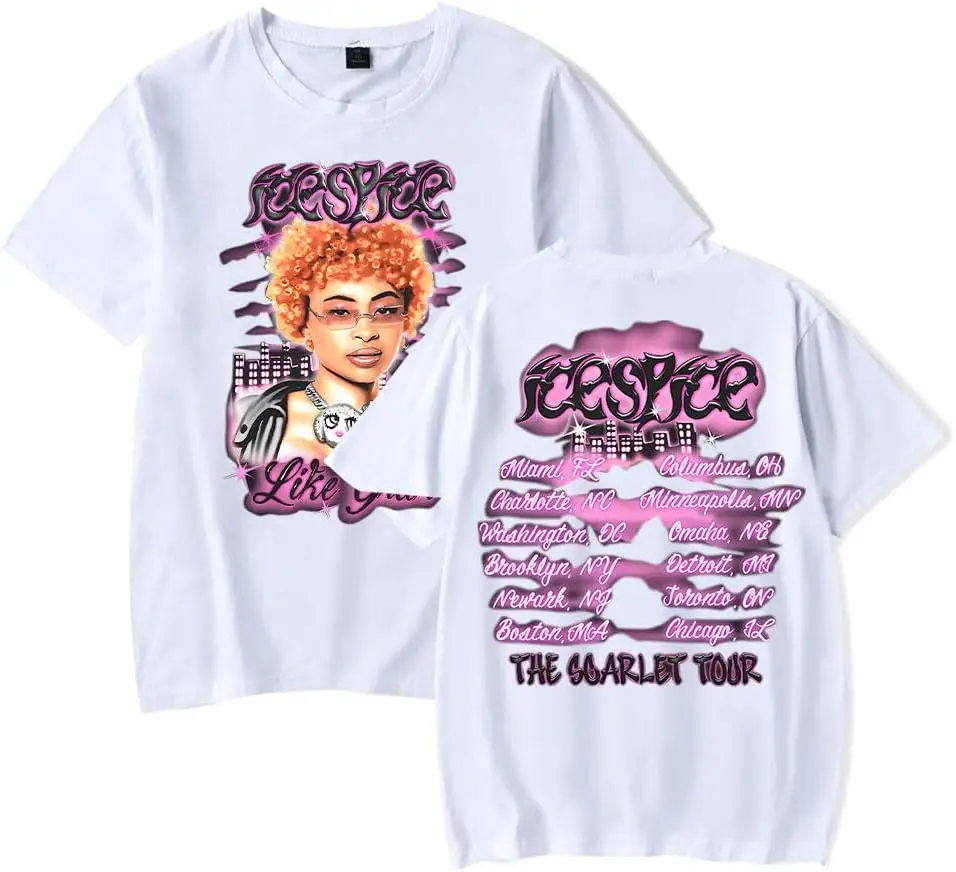 Ice Spice Airbrushed Tour Tee Rapper Women Men Fashion Casual Hiphop Short Sleeve T-Shirts