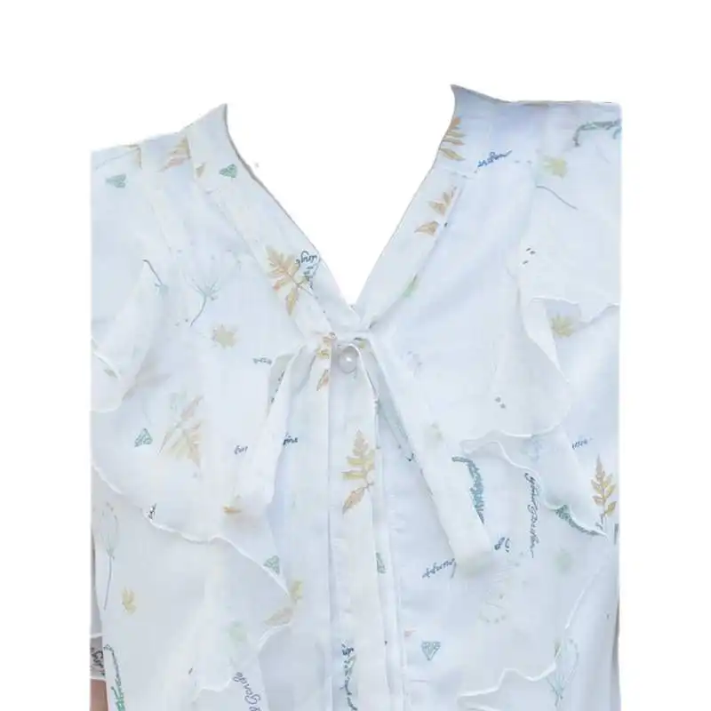 Blumen-Chiffon irt Damen Summer Faion Straight Cut Knot Ry Cotton ort Sve V-Ne Wärmtragende offene...