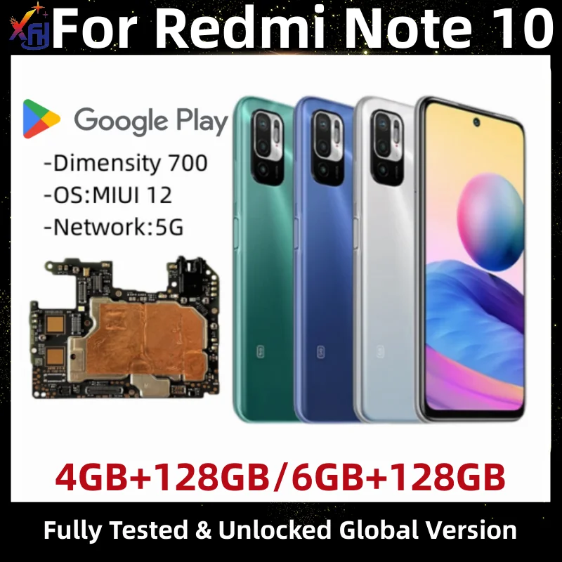 

Mainboard for Xiaomi Redmi Note 10 5G, Unlocked Electronic Logic Boards, Panel Global MIUI 12 Firmware, 128GB