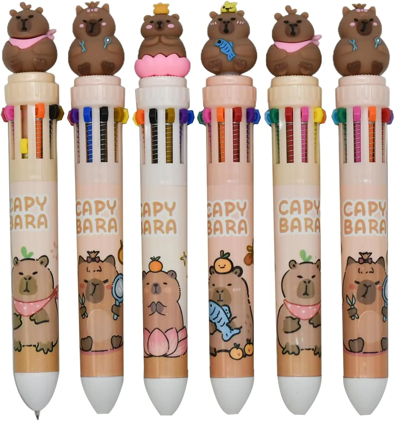 12 Pieces Multicolor 10-in-1 Capybara Retractable Ballpoint Pens For School Home Office Stationery Wholesale